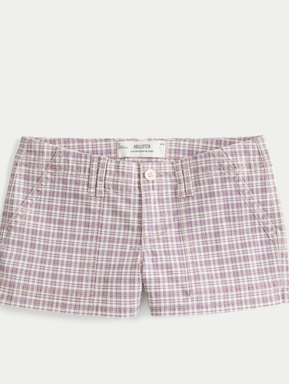 Hollister Pink and White Plaid Lowb-Rise Shorts - Size 8 - New With Tags